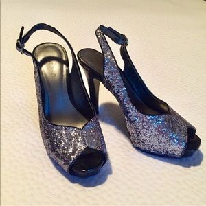 Gray glitter dress heels. Nine West.